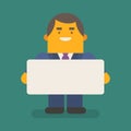 Businessman holding blank sign and smiling. Vector character Royalty Free Stock Photo