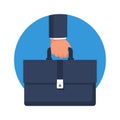 Businessman holding a briefcase in hand. Business cartoon icon.Vector.