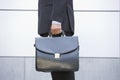 Businessman holding briefcase outdoors Royalty Free Stock Photo