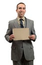 Businessman Holding Cardboard Sign