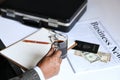 Businessman holding coffee with business newpaper. Royalty Free Stock Photo