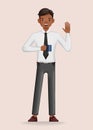 Businessman holding coffee cup and say hello character design. 3d vector illustration Royalty Free Stock Photo