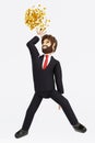 Businessman holding coin and jumping slam dunk, basketball hoop, success business financial, 3D rendering