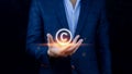 Businessman holding Copyright icon, patents and intellectual property protection law and rights. with symbol of the copyright.