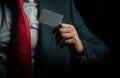 Businessman holding credit card. Hand holding blank credit card mockup. Creditcard mock up template holding arm. Plastic