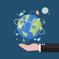 Businessman holding earth globe on space background Royalty Free Stock Photo