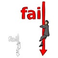 Businessman holding falling arrow of the red word fail vector il