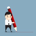 Businessman holding a giant red pencil and drawing a line Royalty Free Stock Photo