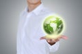 Businessman holding globe.earth in hands.ecology concept.