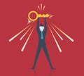 Businessman holding golden key secret of success. Royalty Free Stock Photo