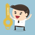 Businessman holding a golden key of success. Flat design Royalty Free Stock Photo