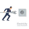 Businessman holding in hand electric power plug. Royalty Free Stock Photo