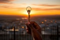 Businessman holding key model. Key of Success business concept, in the style of golden light, created with Generative AI Royalty Free Stock Photo