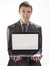 Businessman holding laptop