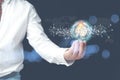 Businessman holding light bulb with virtual brains, cloud computing download and upload database with copy space. Ideas creative Royalty Free Stock Photo