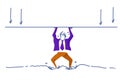 Businessman holding line roof arrow balance concept solve problem man colored silhouette hard working process horizontal