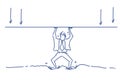 Businessman holding line roof arrow balance concept solve problem man silhouette hard working process horizontal sketch