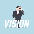 The businessman holding a magnifying glass and looking through a magnifying glass with vision text. Royalty Free Stock Photo