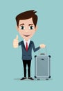 Businessman holding modern suitcase with wheels. Royalty Free Stock Photo