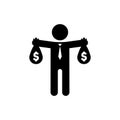 Businessman holding money bag in hands icon in black. Vector on isolated white background. EPS 10 Royalty Free Stock Photo