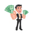 Businessman holding money cartoon