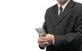 Businessman holding Money Cash Dollars in hands isolated Royalty Free Stock Photo