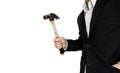 Businessman holding old hammer, isolated on white background Royalty Free Stock Photo