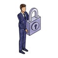 Businessman holding padlock isometric scribble