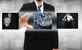 Businessman holding Reaching images streaming in hands Royalty Free Stock Photo
