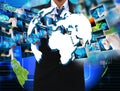 Businessman holding Reaching images streaming in hands Royalty Free Stock Photo