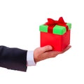 Businessman holding red gift box Royalty Free Stock Photo