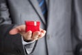 Businessman Holding Red Gift Box Royalty Free Stock Photo