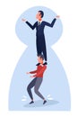 Businessman holding on a shoulders colleague teamwork concept keyhole background boss stand on employee working career