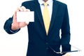 Businessman holding or showing blank business card isolate on white background Royalty Free Stock Photo