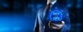Businessman holding smartphone with Dev Ops Development Operations icons on screen Royalty Free Stock Photo