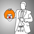 Businessman holding smiling joker head vector illustration doodl