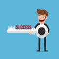 Businessman holding success key. Success concept. Royalty Free Stock Photo