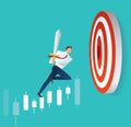 Businessman holding sword on candlestick graph to target archery , concept of stock exchange vector illustration
