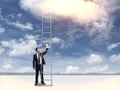 Businessman holding tall ladder