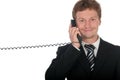 Businessman holding a telephone handset