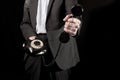 Businessman holding telephone handset Royalty Free Stock Photo