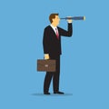 Businessman holding a telescope, looking of success, Searching new business goals, Finding ambition and motivation concept Royalty Free Stock Photo