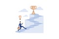 Businessman holding trophy cup standing on the stair. Royalty Free Stock Photo