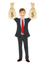 businessman holding two big dollar money bags Royalty Free Stock Photo