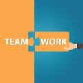 Businessman holding two matching puzzle pieces with the word - Teamwork, vector illustration