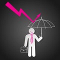 Businessman holding umbrella protect graph down