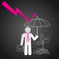 Businessman holding umbrella protect graph down