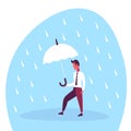 Businessman holding umbrella during rain finance protected concept flat cartoon character Royalty Free Stock Photo