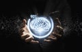 Businessman holding virtual brain with downloading icon progress for creative thinking solution and smart problem solving concept