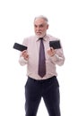 Old businessman holding wallet isolated on white Royalty Free Stock Photo